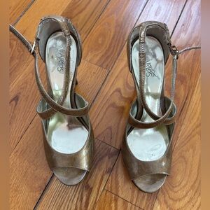 Carlos by Carlos Santana Metallic Gold Crisscross Peep-Toe Heels